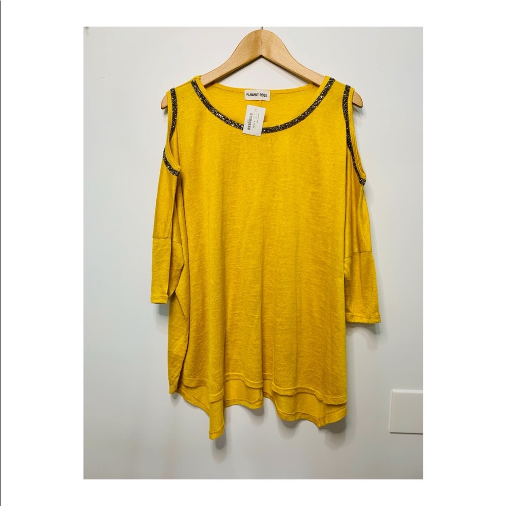 Flamant Rose Cold Shoulder Top Yellow O/S NWT